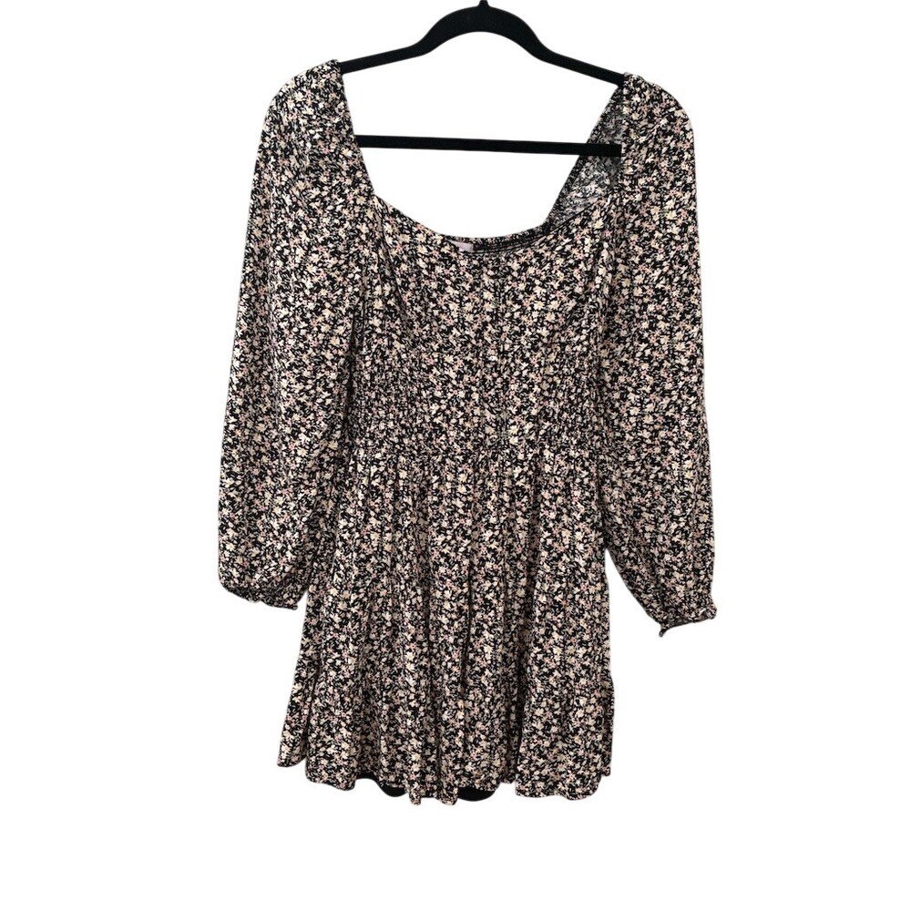 SO Goods for Life Dress Womens M Black Floral Babydoll Fit & Flare Mini